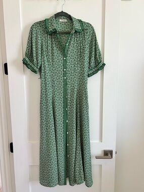 Max Studio Green Floral Button-Front Midi Dress Smal